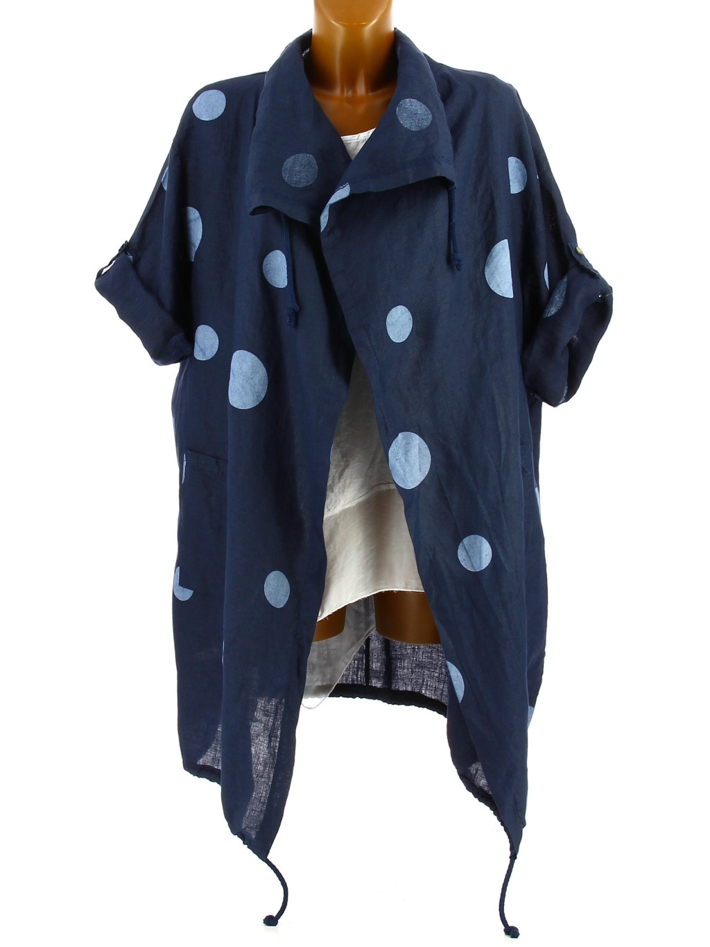 Haut Femme Grande Taille En Lin - Veste Mi-saison Zippée - Coupe Loose, Manches Longues, Poches