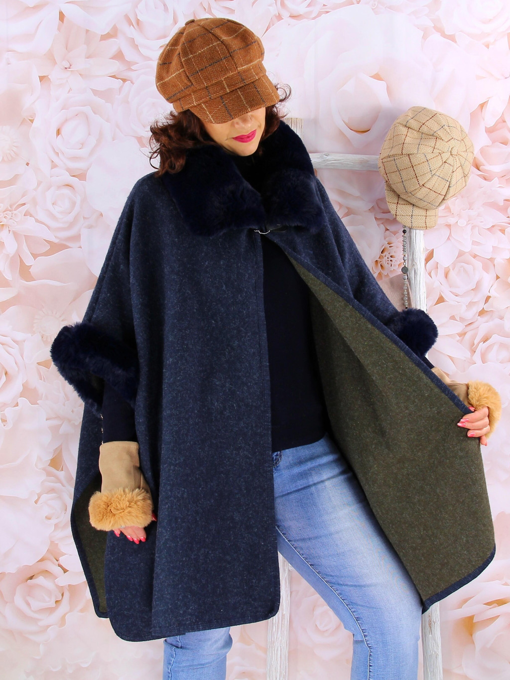 Poncho Caban D'Hiver Pour Femme En Laine Mélangée - Cape Ceinturée, Col Montant - Taille S à 2XL, Couleurs Unies