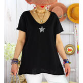 T-shirt SPACE coton femme grande taille ete étoile Noir Tee shirt tunique femme grande taille