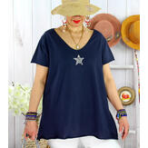 T-shirt SPACE coton femme grande taille ete étoile Marine Tee shirt tunique femme grande taille