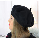 Bonnet béret femme hiver angora laine luxe noir LX01 Accessoires mode femme