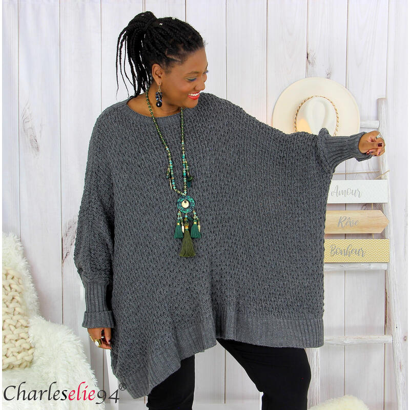 Pull poncho ARYA gris Pull femme grande taille