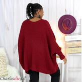 Pull poncho grosse maille femme grande taille ARYA bordeaux Pull femme grande taille