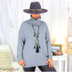Pull doux col roulé femme grandes tailles ARENA gris Pull femme grande taille