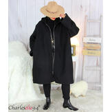 Manteau hiver capuche bouclette grande taille noir ORNELA Manteau femme grande taille
