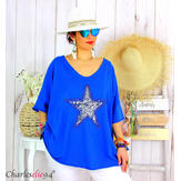 T-shirt été PAIX femme grande taille brodé étoile royal Tee shirt tunique femme grande taille