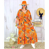 Robe longue été imprimée SKY femme grande taille orange Robe été grande taille
