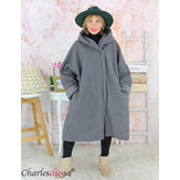 Manteau hiver capuche bouclette grande taille gris VITTO Manteau femme grande taille