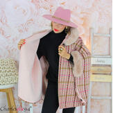 Cape manteau capuche LYRA laine fourrure rose Cape femme grande taille