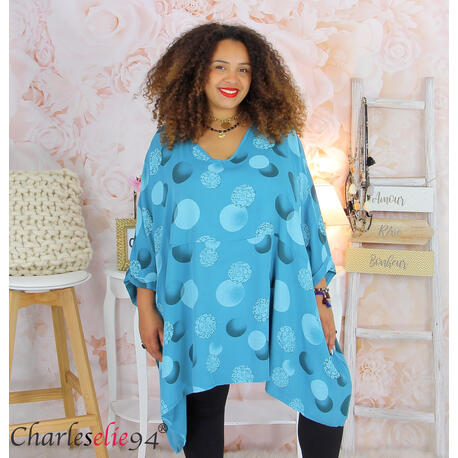 Tunique poncho coton HOLY femme ronde grandes tailles bleu pétrole Tunique femme grande taille