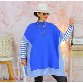 Poncho pull laine épais MIKI hiver femme grandes tailles bleu royal Poncho femme grande taille