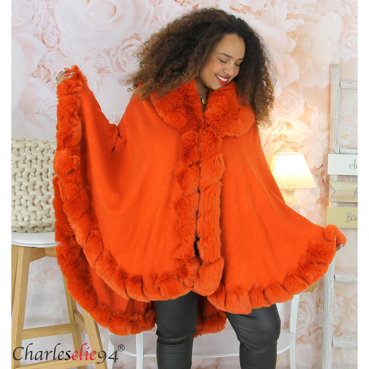 Cape femme grande taille orange poncho femme hiver FJORD