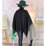 Echarpe étole laine hiver femme grande taille XL75 noire et verte Écharpe laine femme