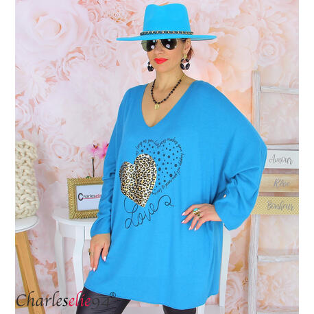 Tunique pull maille douce FORMI femme grandes tailles bleu canard Tunique femme grande taille
