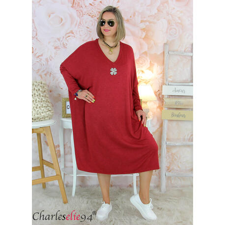 Robe pull hiver DAMIAN maille douce femme ronde grande taille rouge Robe longue grande taille