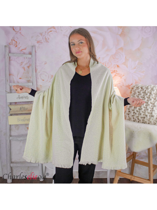 Étole Châle Large En Cachemire & Laine - Couleur Écru/Blanc Cassé, Neuf Avec étiquette