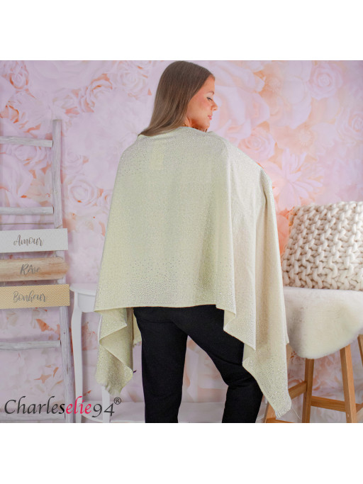 Grande Étole / Châle En Cachemire Mélangé - Couleur Écru/Blanc Cassé - Neuf Avec étiquette