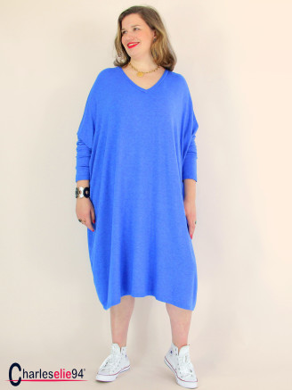 Robe Longue Maille Douce NATALY Printemps Été Bleu Électrique
