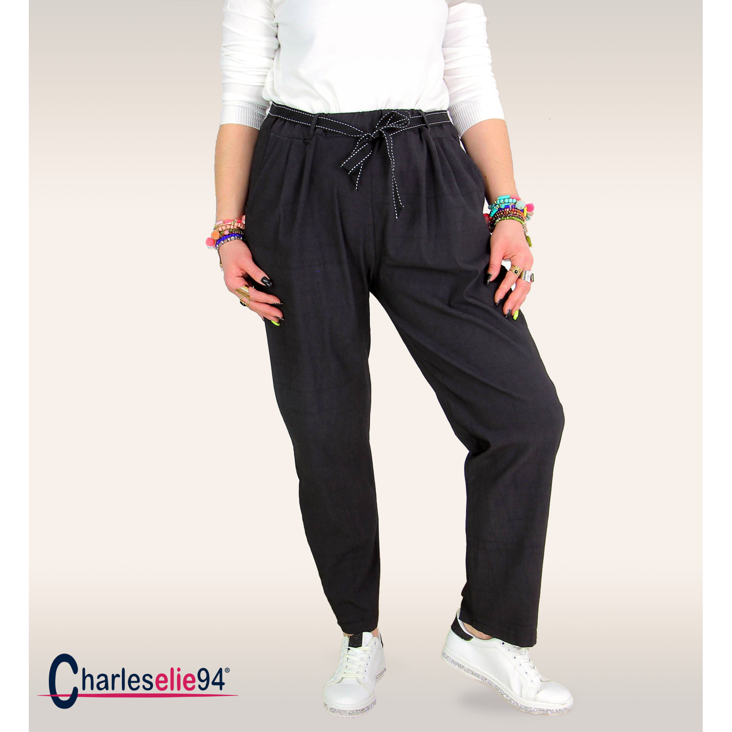 Pantalon noir femme grande taille sale