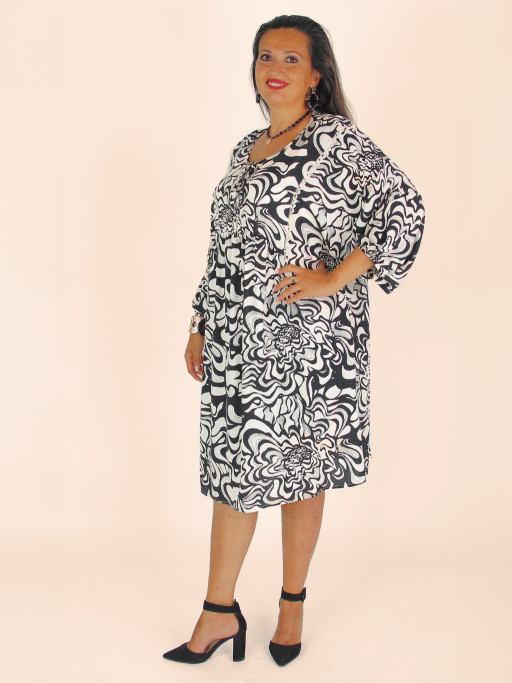 Robe courte babydoll AGNETA imprimé seventies noir