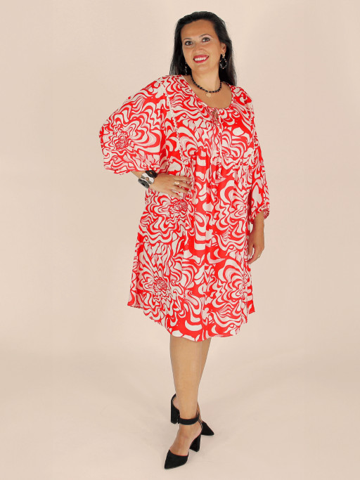 Robe courte babydoll AGNETA imprimé seventies rouge