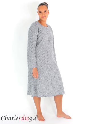 Chemise de nuit chaude coton molletonné ROSITA gris