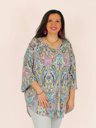 Tunique fluide col V KIRSA motif paisley orangé