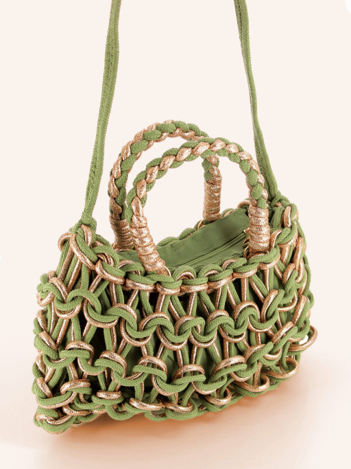 Sac à main bohème corde de coton et lurex tressée B8306 kaki
