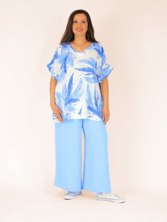 Ensemble tunique pantalon fluide été WESLEY bleu ciel