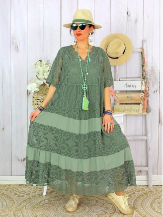 Robe longue été dentelle NINOU kaki