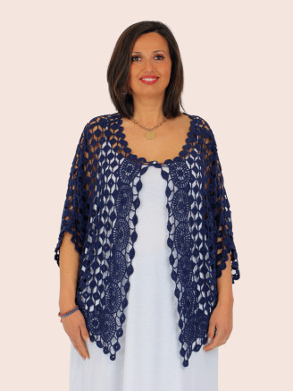 Gilet boléro en crochet GIZELLA bleu marine