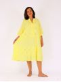 Robe midi en coton et lin broderie anglaise ROSALBA jaune