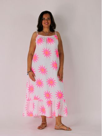 Robe en coton gaufré imprimé soleil TULLIA rose pâle