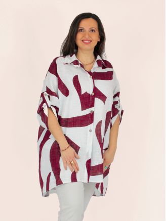 Chemise longue en coton effet lin IOANA bordeaux