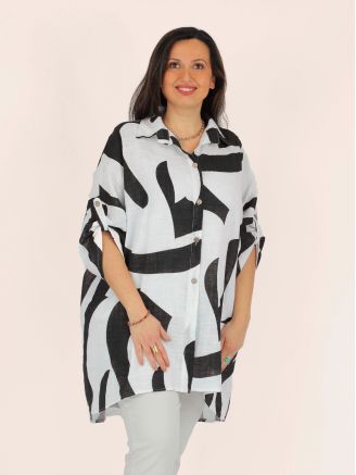 Chemise longue en coton effet lin IOANA noir