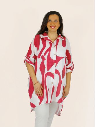 Chemise longue en coton effet lin IOANA rouge