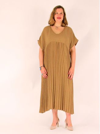Robe longue plissée crêpe de viscose SORIA camel