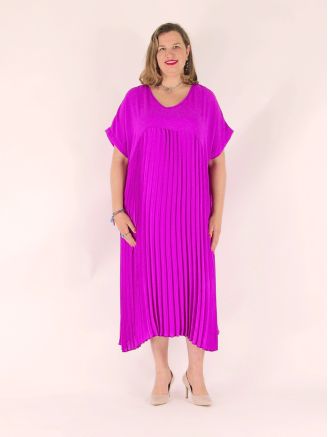 Robe longue plissée crêpe de viscose SORIA magenta