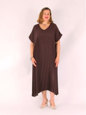 Robe longue plissée crêpe de viscose SORIA chocolat