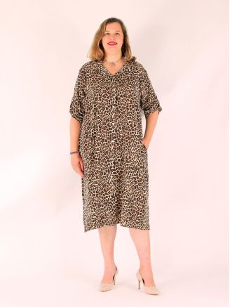 Robe chemise fluide femme imprimé animal ALLICIA 3 léopard foncé