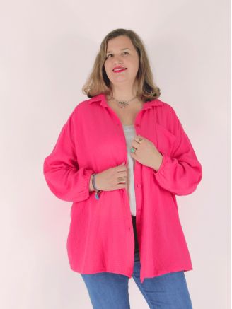 Chemise veste gaze de coton NURIA framboise