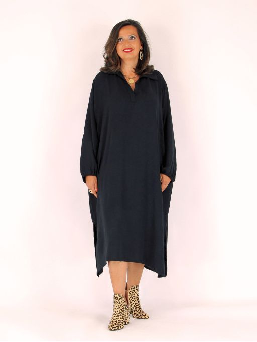 Robe tunique grande taille col chemise MELINDA noir