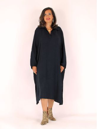 Robe tunique grande taille col chemise MELINDA noir