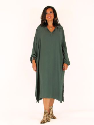 Robe tunique grande taille col chemise MELINDA kaki