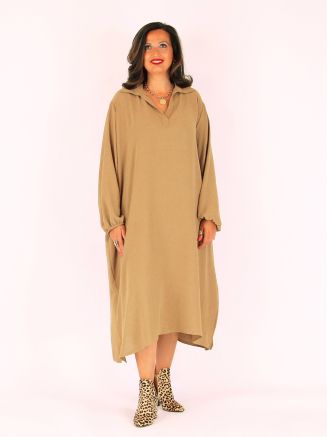 Robe tunique grande taille col chemise MELINDA camel