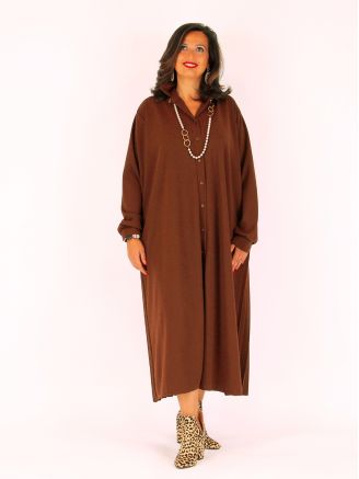 Robe chemise grande taille en scuba crêpe plissé dos ALDANA chocolat