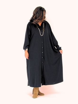 Robe chemise grande taille en scuba crêpe plissé dos ALDANA noir