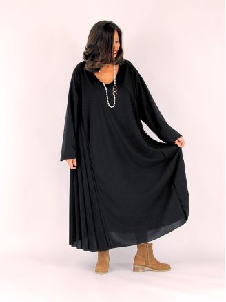 Robe longue grande taille DANIA plissée noire