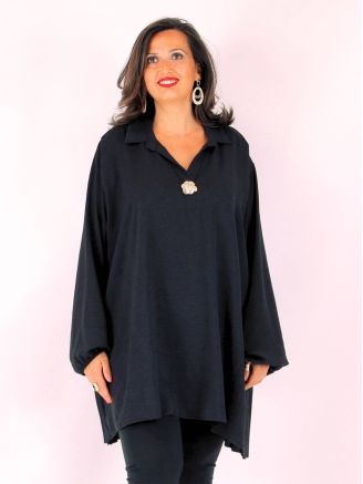 Tunique grande taille KEILA crêpe de viscose avec broche noire