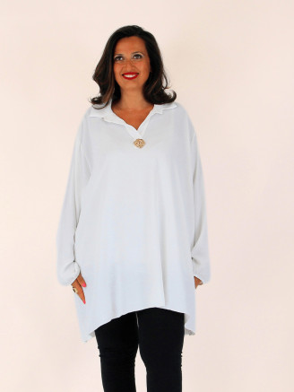 Tunique grande taille KEILA crêpe de viscose avec broche blanche